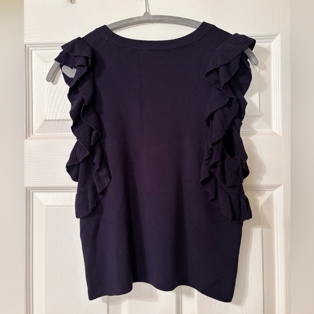 Anthropologie Navy Knitted & Knotted
Ruffle Sleeve Sweater Size S - Picture 8 of 14